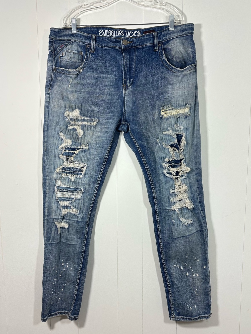 Smugglers Moon Speak Easy Men’s Denim Blue Jeans Distressed Streetwear 42x33